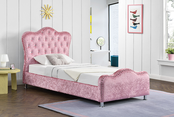 Struttura ricoperta leggera del letto di colore di rosa con stoccaggio Crystal Buttons della testata della corona