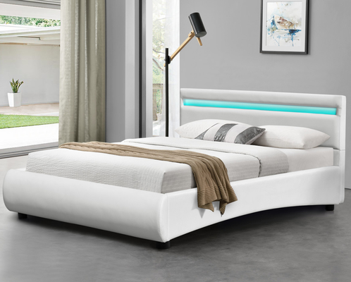 Letto imbottito in ecopelle bianca moderna Deisgn con testiera a LED