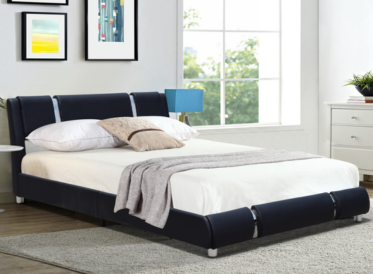 Testiera regolabile Queen Size Platform Bed Frame Letto imbottito in ecopelle nera