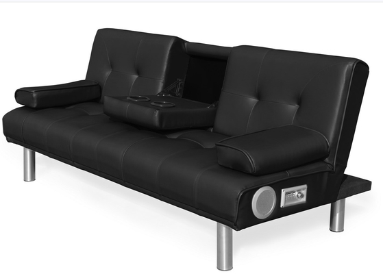 Divano letto pieghevole a tre posti in ecopelle con portabicchieri e altoparlante Bluetooth