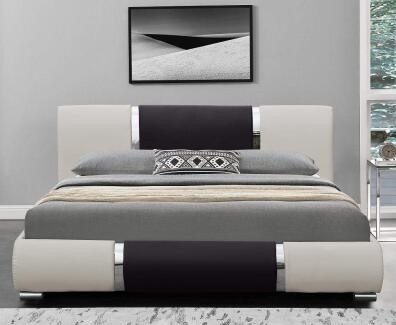 Telaio del letto in bianco e nero della curva dell'unità di elaborazione di modo di progettazione dei produttori di cuoio minimalisti del letto