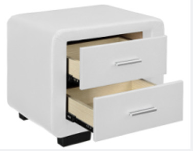 Comodino in ecopelle bianca con due cassetti e altoparlante Bluetooth