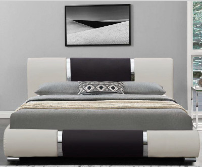 Telaio del letto in bianco e nero della curva dell'unità di elaborazione di modo di progettazione del letto di cuoio minimalista del Faux
