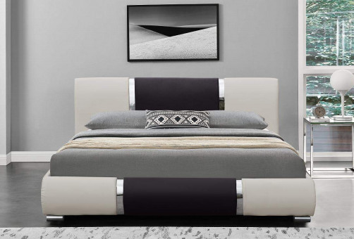 Telaio del letto in bianco e nero della curva dell'unità di elaborazione di modo di progettazione del letto di cuoio minimalista del Faux