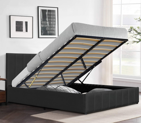 Stoffa di velluto nero King Size Letto elevatore a gas Cornice di legno