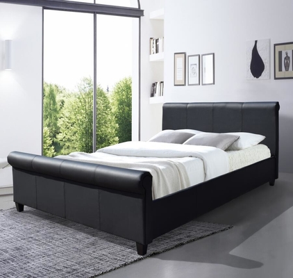 Cornice di letto imbottita versatile taglia re nero pelle finta testa di slitta piedi