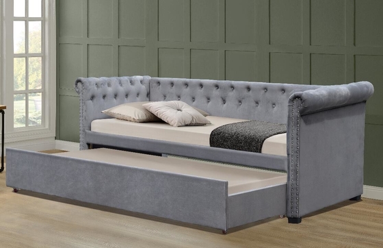 Letto a telaio a velo di taglia completa Chesterfield Grigio Plush