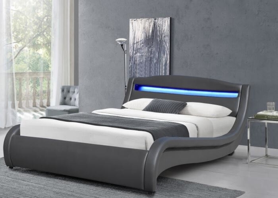 Struttura moderna leggera del letto di piattaforma di re Size PU di Grey Upholstered Tufted Queen Bed LED