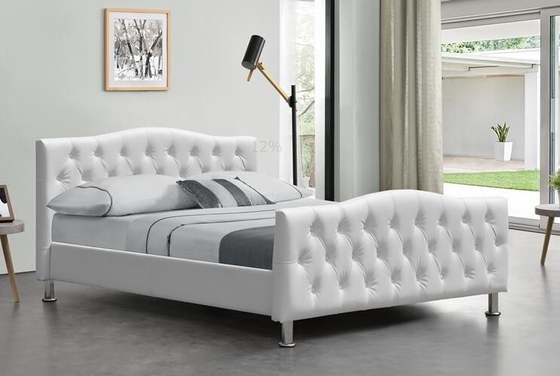Struttura bianca Crystal Buttons BSCI del letto di Diamond Tufted Leather Queen Size