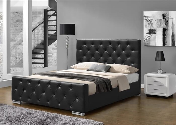 Stile di cuoio schiacciato di Europa del Faux nero del compensato della struttura di re Size Upholstered Bed del velluto