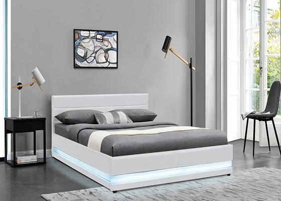 Tessuto moderno di cuoio bianco del letto matrimoniale di stoccaggio dell'ascensore di gas ricoperto con la luce del LED
