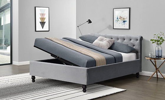 Re Size della struttura del letto di Lambeth Grey Velvet Sleigh Storage Ottoman doppio