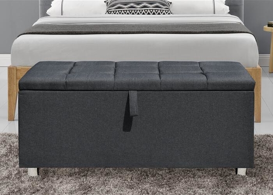 Ottomano ricoperto Regno Unito scuro franco Grey Fabric Blanket Box di stoccaggio del tessuto