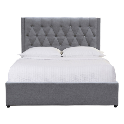 Struttura Grey Linen Fabric a grandezza naturale del letto di stoccaggio della tappezzeria trapuntata bottone