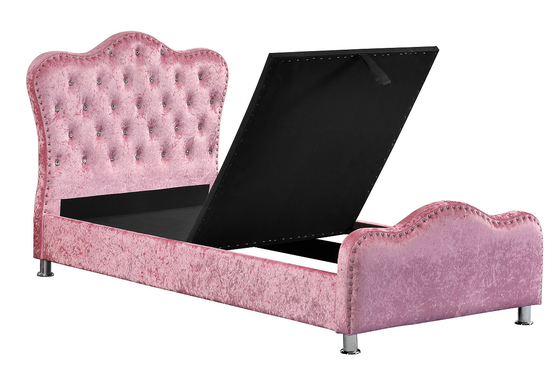 Struttura ricoperta leggera del letto di colore di rosa con stoccaggio Crystal Buttons della testata della corona