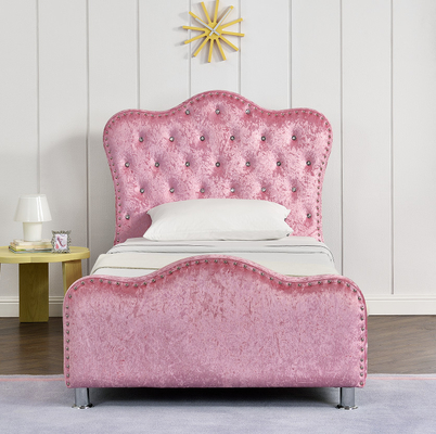 Struttura ricoperta leggera del letto di colore di rosa con stoccaggio Crystal Buttons della testata della corona
