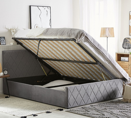 Stoccaggio ricoperto dell'ascensore di Grey Velvet Fabric With Gas della struttura del letto del compensato
