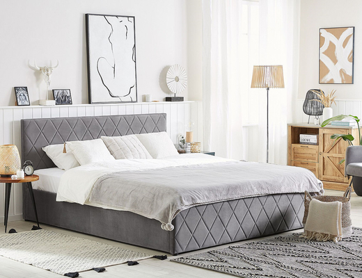 Stoccaggio ricoperto dell'ascensore di Grey Velvet Fabric With Gas della struttura del letto del compensato