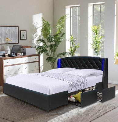 Letto matrimoniale di legno del MDF di dimensione moderna della regina con il cassetto della scatola di stoccaggio 4
