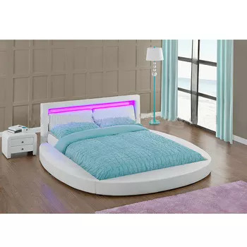 Regina moderna/letto di piattaforma rotondo a grandezza naturale romantico con la luce del LED