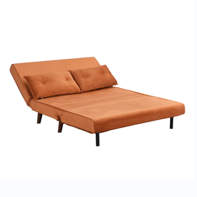La piccola doppia piegatura Sofa Bed Orange Velvet Upholstered di 2 Seater far rotolare il posto letto per ricoveri giornalieri