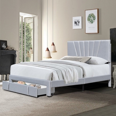 Letto ricoperto di cuoio Grey Color With Drawer ergonomico di stoccaggio del tessuto di dimensione della regina