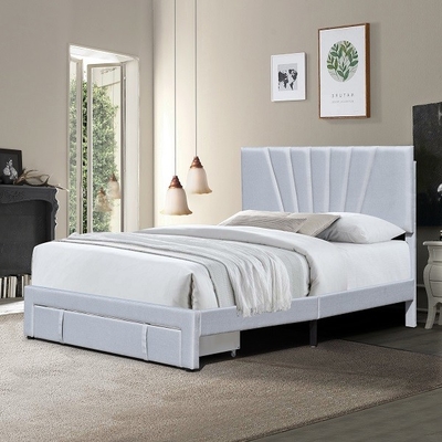 Letto ricoperto di cuoio Grey Color With Drawer ergonomico di stoccaggio del tessuto di dimensione della regina