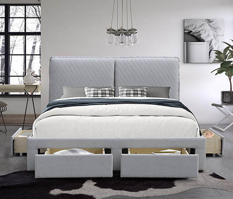Doppia testata leggera dell'airbag di Grey Linen Tufted Storage Bed 180x200cm con quattro cassetti