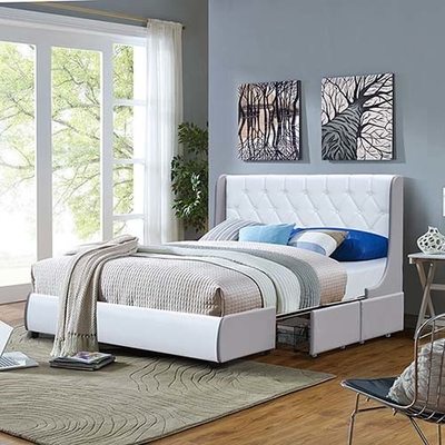 Letto di cuoio trapuntato di stoccaggio di Grey And White Four Drawer della luce della struttura del letto dell'unità di elaborazione