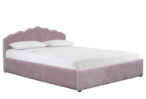 Letto contenitore imbottito con alzata a gas, misura matrimoniale, colore rosa, tessuto felpato in velluto