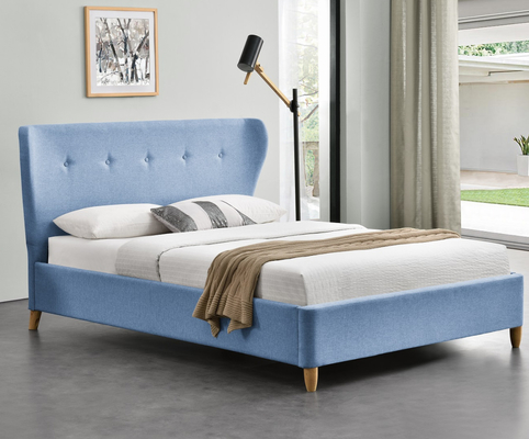Letto matrimoniale ottomano moderno in legno Testata curva di lusso in velluto grigio scuro