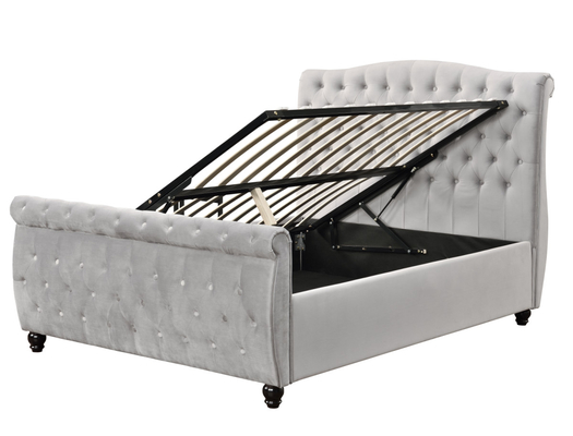Letto contenitore ottomano Chesterfield in velluto riccio Sollevamento a gas Apertura liscia