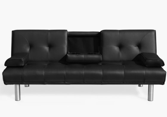 Divano letto pieghevole a tre posti in ecopelle con portabicchieri e altoparlante Bluetooth