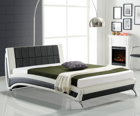 Struttura del letto imbottita in finta pelle sintetica in bianco e nero super king size