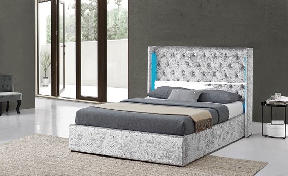 Produttori del letto di Grey Crushed Velvet Fabric Upholstered con il LED e Crystal Buttons