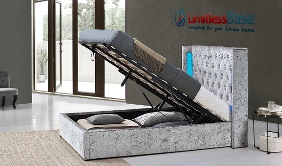 Produttori del letto di Grey Crushed Velvet Fabric Upholstered con il LED e Crystal Buttons