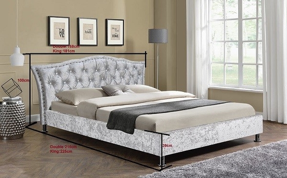 Struttura lussuosa del letto di re Size Velvet Fabric con trapuntato e Crystal Headboard