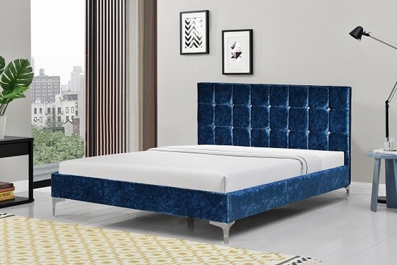 Struttura schiacciata blu del letto ricoperta velluto a grandezza naturale con Crystal Buttons