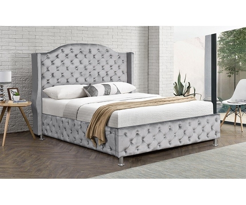 Il bottone d'argento su misura di Grey Upholstered Bed Velvet Fabric ha trapuntato l'alta testata
