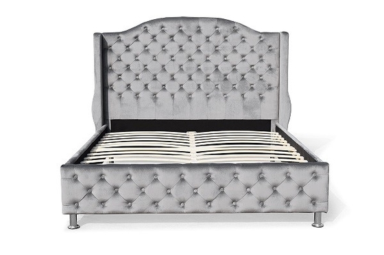 Il bottone d'argento su misura di Grey Upholstered Bed Velvet Fabric ha trapuntato l'alta testata