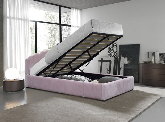 Struttura del letto di stoccaggio ricoperta tessuto rosa del velluto di dimensione della regina con la testata speciale