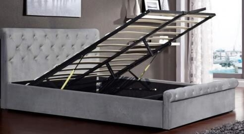 Letto all'ingrosso Grey Velvet Upholstered Bed Manufacturer di stoccaggio dell'ascensore di gas di economia di spazio