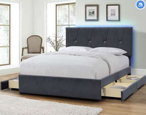 Testata della pagina del letto di Grey Velvet King Size Upholstered alta con i cassetti