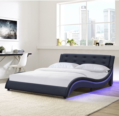 Letto di piattaforma di cuoio della curva del doppio Faux di dimensione ricoperto con la luce del LED