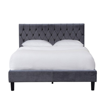 La dimensione Grey Upholstered Bed Frame With della regina ha trapuntato la testata dei bottoni