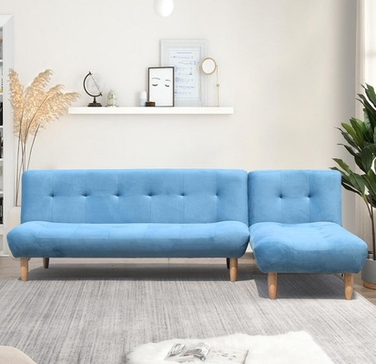 Divano letto imbottito moderno blu pieghevole a forma di L. Alta qualità
