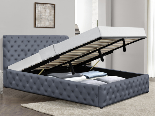 Re leggero Size Upholstered Tufted del letto di Grey Velvet Gas Lift Storage si abbottona