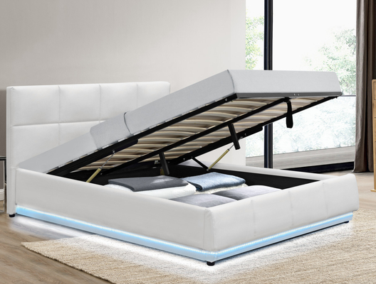 Dimensione opzionale Legno bianco finto ascensore a gas letto imbottito telaio imbottito con deposito e led