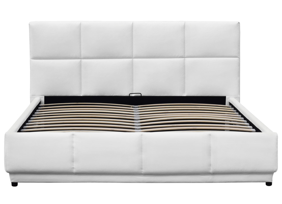 Doppio taglio bianco PU pelle LED luce gas ascensore letto di stoccaggio per camera da letto