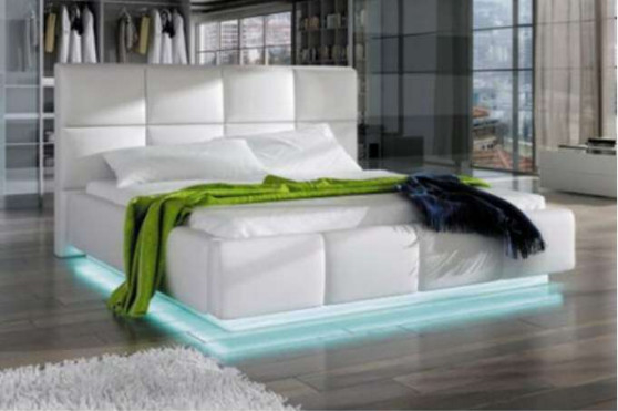 Doppio taglio bianco PU pelle LED luce gas ascensore letto di stoccaggio per camera da letto